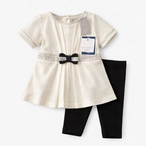 Tahari Ivory Tunic Top with Black Ribbon Bow